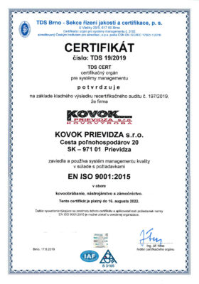 ČSN EN ISO 9001:2016 ČSN EN ISO 3834-2:2005 1str.