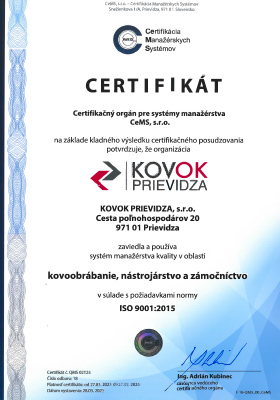 ČSN EN ISO 9001:2016 ČSN EN ISO 3834-2:2005 1str.